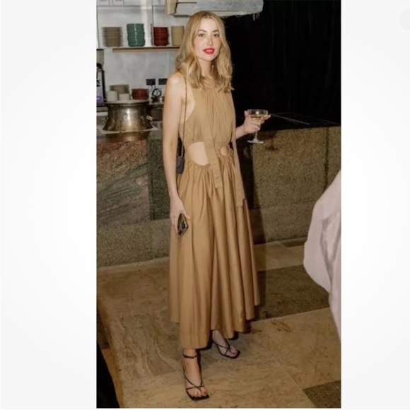 Aje Henriette Tie Strap Midi Dress US Women’s Size 6 Cut Out NWT Willow Brown - Picture 1 of 16